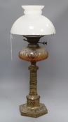 A Victorian bronze oil lamp overall height 62cm