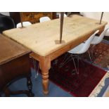 A Victorian style pine kitchen table L.180cm