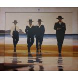 After Jack Vettriano, colour print, Gentleman on the beach, overall 80 x 100cm