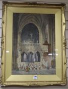 Henry Schafer (1854-1915), watercolour, Interior Sainte Madeleine, Troyes, France, signed, 63 x