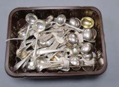 Forty four assorted 19th century and later silver condiment spoons, various dates and makers, 12