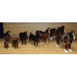 Eight Beswick horses, including two black and two Shire horses tallest 22cm