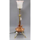 An Arts & Crafts brass and copper table lamp, probably Benson