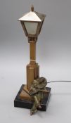 An Art Deco bronze and marble 'Pierrot' street lamp height 37cm