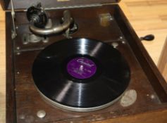 HMV oak tabletop wind-up gramaphone
