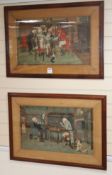 After Cecil Aldin, pair of chromolithographs, Interiors with gentleman playing chess and cards, 37 x