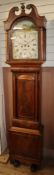 An early 19th century mahogany Scottish eight day longcase clock, painted dial H.218cm