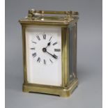 A gilt brass carriage timepiece with white enamelled Roman dial (dial a.f.)