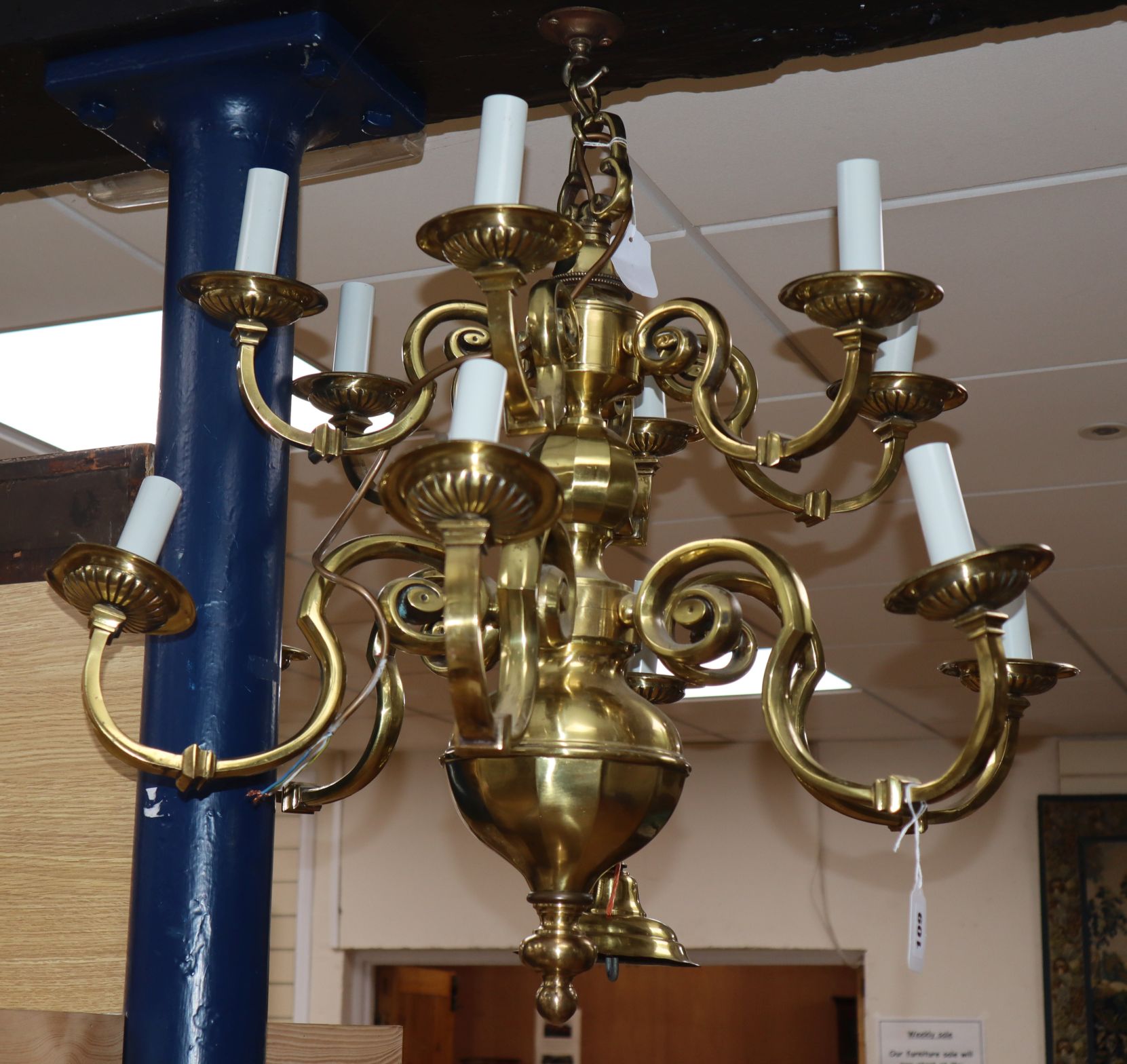 A Dutch two tier twelve branch electrolier height 66cm approx.