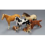 Three Beswick horses and a Beswick corgi, bulldog and a Doulton Red setter