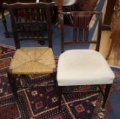 A pair of Lancashire style rush seat dining chairs and a pair of George III style mahogany dining