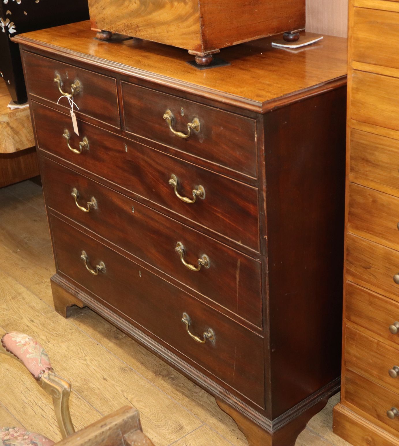 A George III mahogany chest of five drawers W.111cm