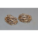 A pair of modern 9ct gold naturalistic cagework earrings by Jane M. Watling, no butterflies, approx.