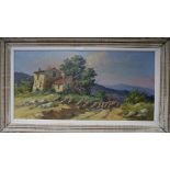 Fortune Car (1905-1970) oil on board, French Provence country scene of sheep, signed 50 x 100cm