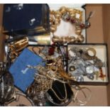 A quantity of assorted costume jewellery, including silver charm bracelet.