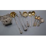 A Victorian repousse silver desk clip? and a small group of flatware including sterling, Russian