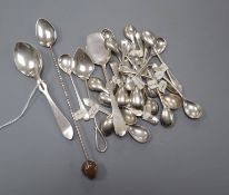 Twenty two assorted mainly 20th century silver condiment spoons and four other spoons including a