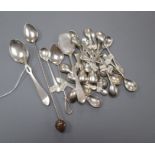 Twenty two assorted mainly 20th century silver condiment spoons and four other spoons including a