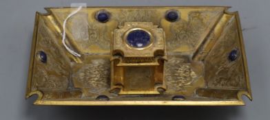 A Victorian ormolu inkstand, with lapis insets width 24cm