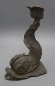 A Georgian (?) 19th century lead dolphin-shaped fountain spout. height 37cm