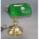 A green glass and brass desk lamp height 36cm