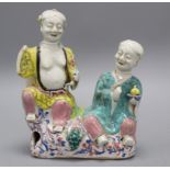 A Chinese qianlong polychrome porcelain group of two figures height 21cm
