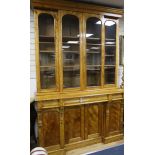 A Victorian satin birch breakfront and inverse breakfront library bookcase W.170cm