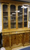 A Victorian satin birch breakfront and inverse breakfront library bookcase W.170cm