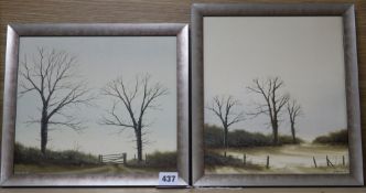 Michael Hill, pair of oils on board, Trees in winter, signed, largest 27 x 23cm