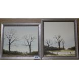 Michael Hill, pair of oils on board, Trees in winter, signed, largest 27 x 23cm