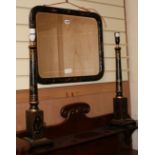 A Chinoiserie lacquer rectangular wall mirror and a pair of table lamps Mirror W.58cm