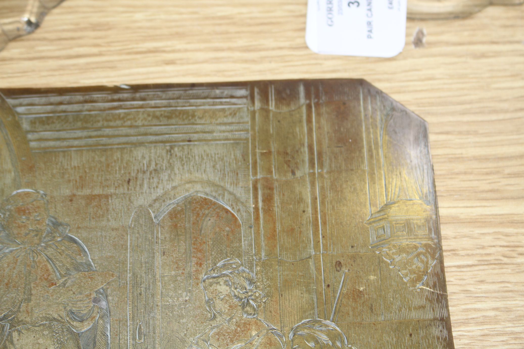 A 19th century brass engraved panel - Image 3 of 8