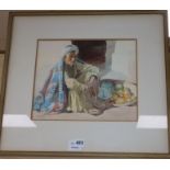 Nancy J. Burton (1891-1972) watercolour, Arab fruit seller, signed, 27 x 32cm