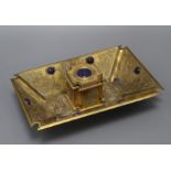 A Victorian ormolu inkstand, with lapis insets width 24cm