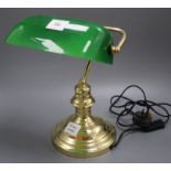 A green glass and brass desk lamp height 36cm