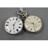 A Victorian silver open face fusee pocket watch by R. Holland, Hyde and one other verge pocket watch