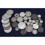 A collection of silver and bronze coinage, including three Victoria crowns, 1890, 1893 and 1895,