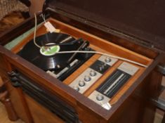 An Art Deco HMV gramophone case, later hifi unit W.75cm