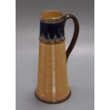A Doulton Lambeth silver-mounted stoneware jug, of tapered, ribbed conical form, impressed marks and