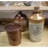 A stoneware advertising bottle for beer by Fry and Co Ltd Brighton and Eastbourne, a flagon and a