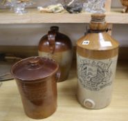 A stoneware advertising bottle for beer by Fry and Co Ltd Brighton and Eastbourne, a flagon and a