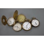 A gold plated hunter and four other pocket watches.