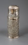 A late Victorian repousse silver lighthouse caster, Nathan & Hayes, Birmingham, 1893, 18.5cm, 8 oz.