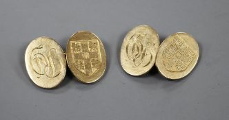 A pair of 1960's 9ct gold engraved oval cufflinks.