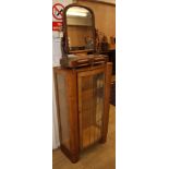 An Art Deco style walnut display cabinet and a Victorian mahogany toilet mirror Cabinet W.62cm