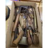 A box of Victorian and later carpentry tools etc