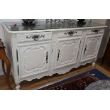 A mid 18th century and later French white painted dresser base W.188cm