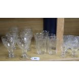 A sixteen piece part suite of etched glassware and a glass hors d'oeuvres dish