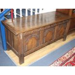 A late 17th century carved oak coffer W.152cm