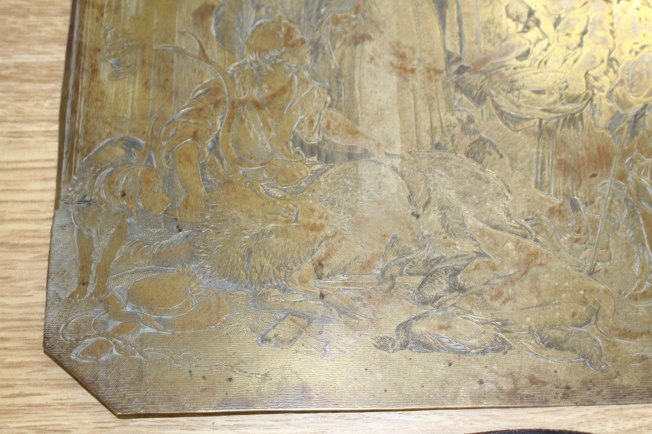 A 19th century brass engraved panel - Image 6 of 8
